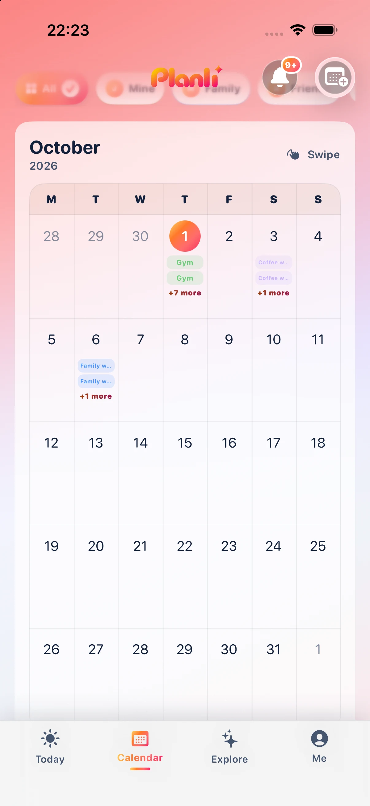 Planli month calendar with shared plans